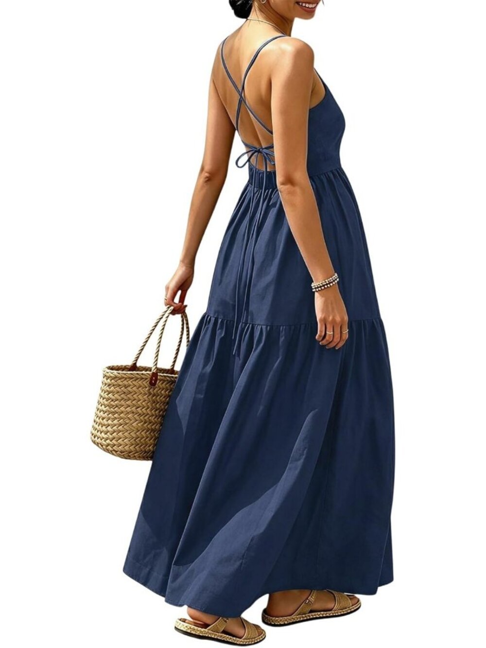 Backless Cami Sundress - Criss Cross Open Back, Flowy Summer Dress for Women